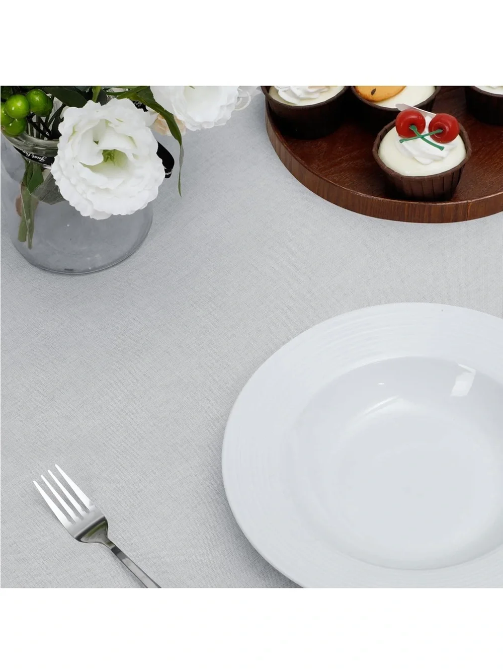 NEW Easy-Care Waterproof Faux Linen Tablecloth, Rectangle, 60x84”, Grey